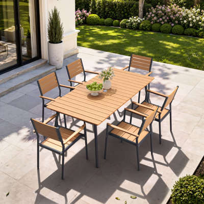 Muntz 6 - Person Aluminum Patio Dining Set with Stacking Dining Chairs and Umbrella Hole