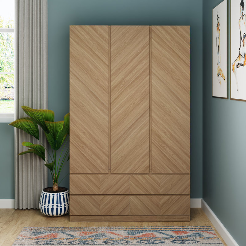 Kascha 3 Door Manufactured Wood Wardrobe, Oak