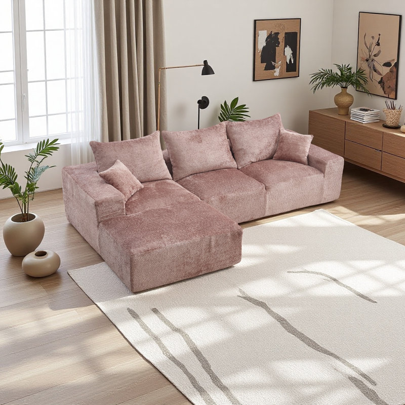 Tissu élégant, excellent toucher, design en forme de L, confort intime, grande profondeur d'assise, extension libre, combinaison aléatoire, flexibilité, compression complète, aucune installation du canapé
