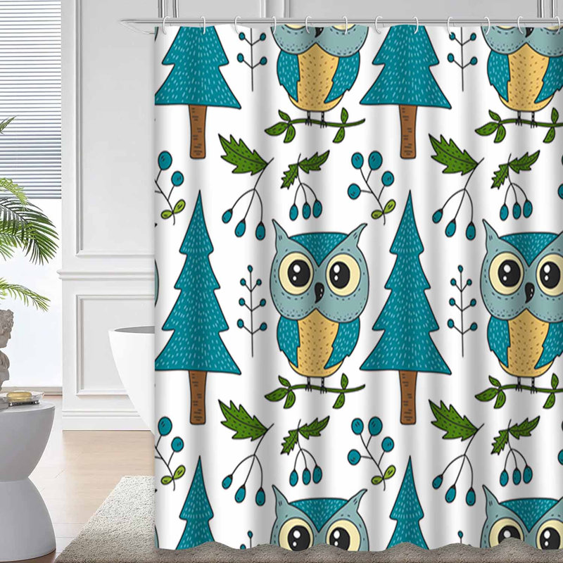 Rideau de douche avec 12 crochets Cute Color Owls, L 72 po x l 84 po