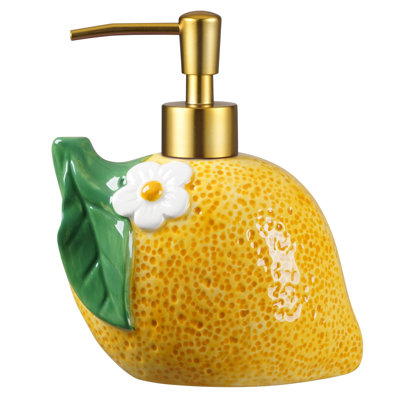 Distributeur de savon en céramique avec pompe ABS, distributeur de savon liquide pour salle de bain, (citron / 17 oz)