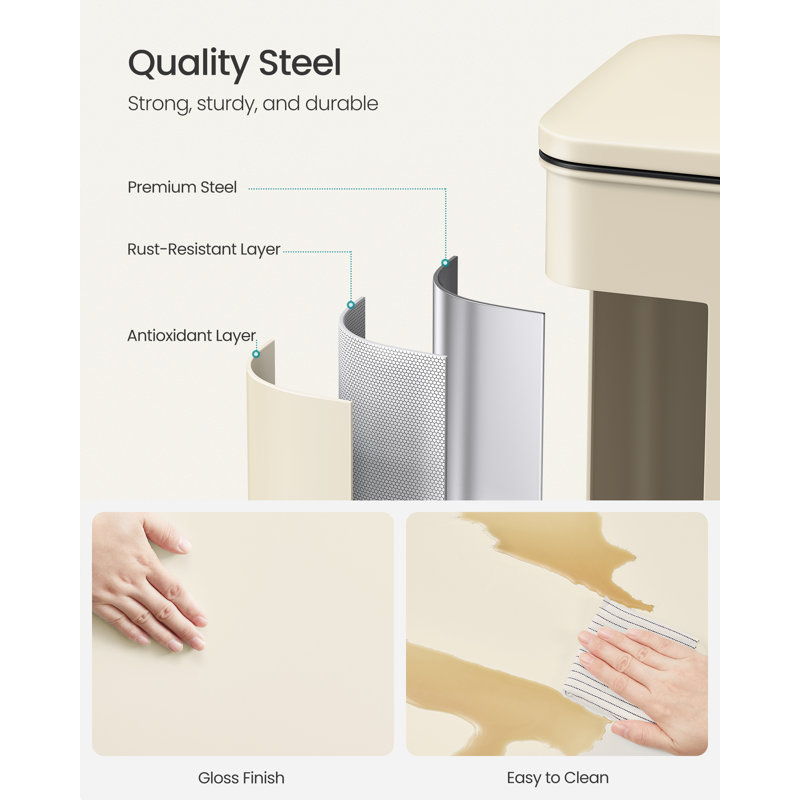 Ashaan Metal Step On Kitchen Trash Can - 40L, Ivory