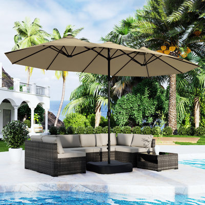 Grand parasol de patio à double face 15 pi avec base