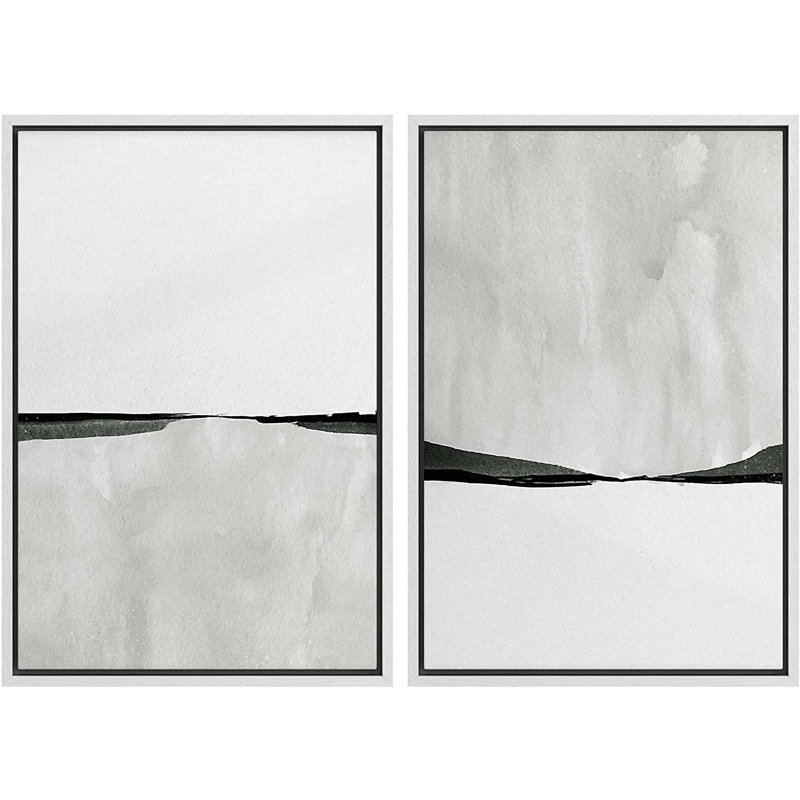 Abstract Landscape Neutral Minimalist Artwork Wall Art Framed On Canvas 2 Pieces Painting Print, 24" H x 32" W, White