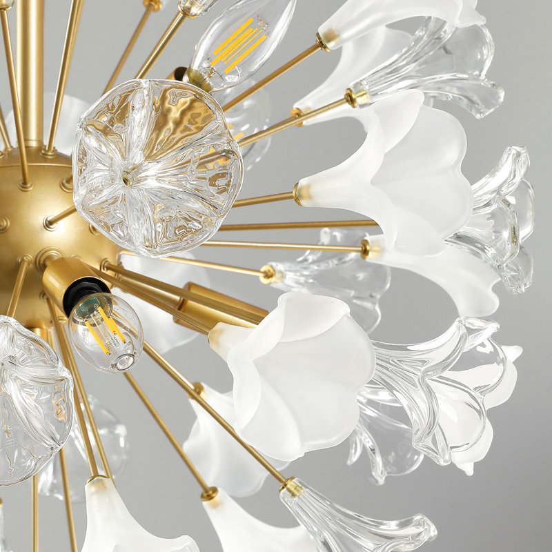 8 - Plafonnier moderne en verre à pétales de 57 cm (22,4 po) pour chambre à coucher, Or brossé