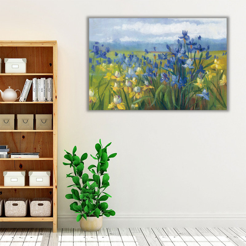«Blue Flower», art mural sur toile | Fleur bleue et jaune, H 12 po x l 18 po