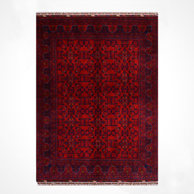 Tapis en laine et coton rouge noué à la main Original