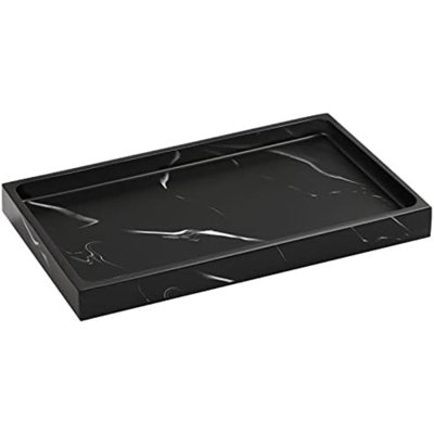 Bathroom Vanity Tray, Resin Dresser Jewellery Ring Dish Tank Storage Kitchen Sink Countertop Organizer Plate Holder For Perfume Candles Soap Towel Plant Bathroom Accessories, M, Matte Ink Black