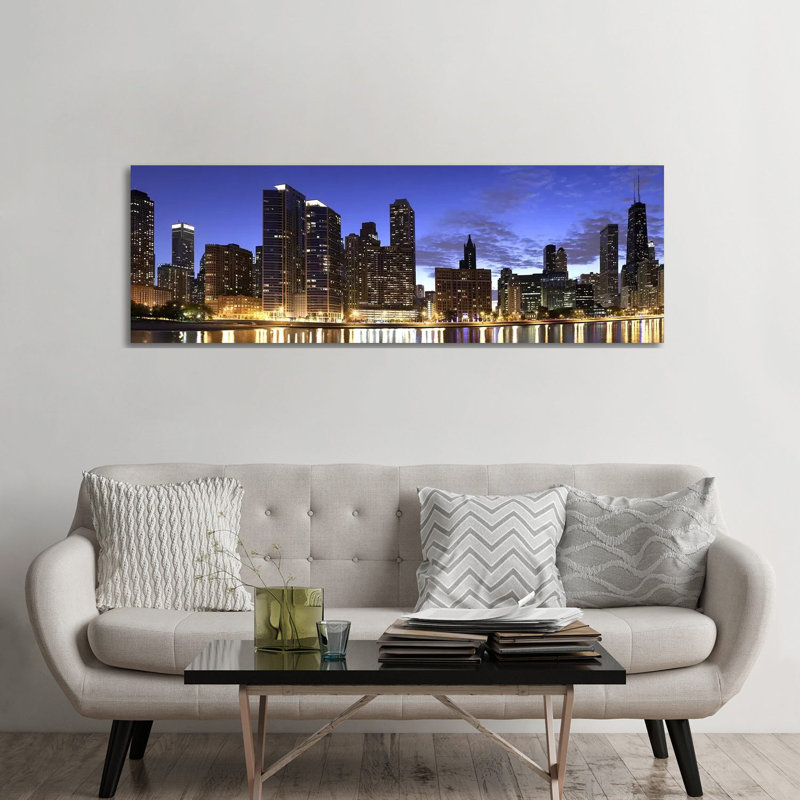 Night Skyline, Lake Michigan, Chicago, Cook County, Illinois, USA 2010 1 Piece Wrapped Canvas Panoramic Wall Art