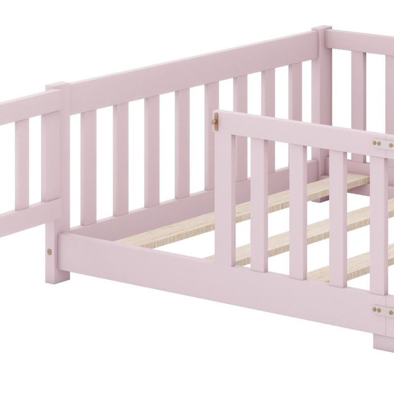 Lit sur pied avec clôture et porte, Lit simple, Rose