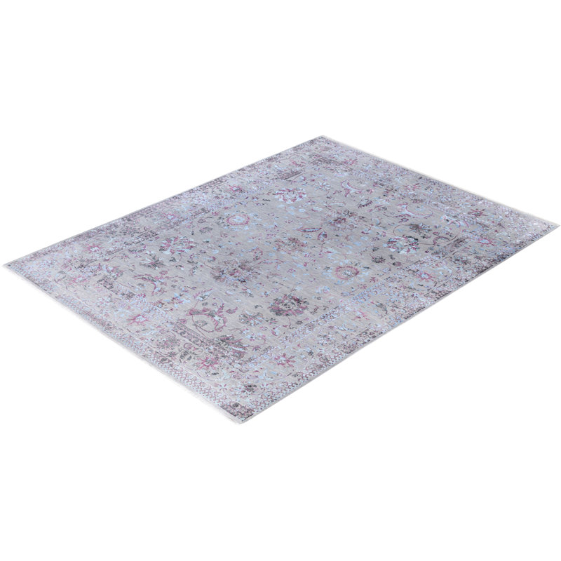 Tapis unique noué à la main gris Odom de 9 pi 1 po x 12 pi 0 po Odom