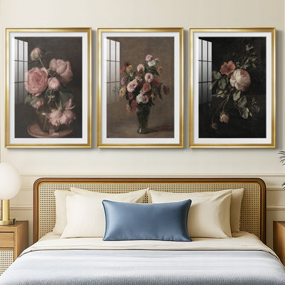 Imprimé floral rétro CXI - impression encadrée sur mesure de qualité supérieure - 3 pièces