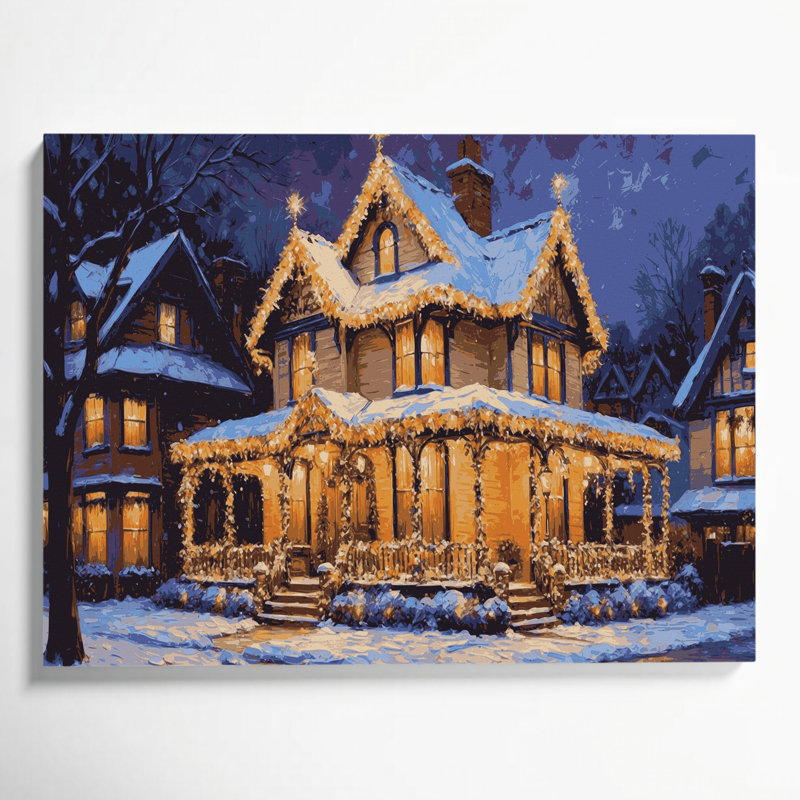 Toile brune de Noël, lumières scintillantes sur une maison, art extérieur, H 20 po x l 24 po
