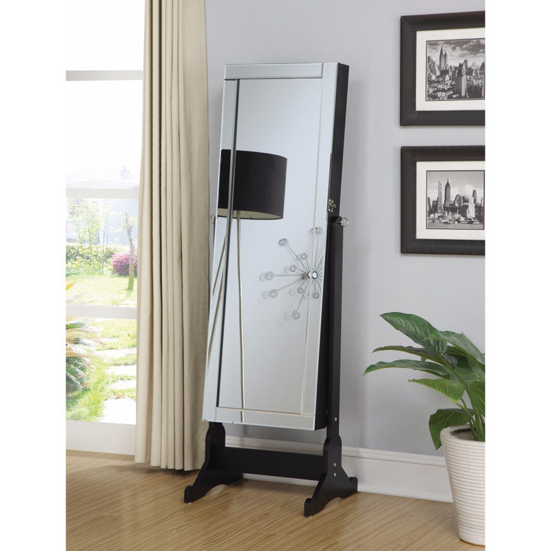 Miroir de plancher rectangulaire en bois manufacturé Clari, Noir, noir, noir, noir