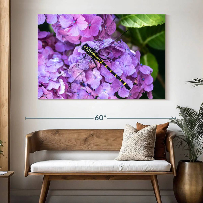 Brampt Dragonfly On Hydrangeas, 34" H x 51" W