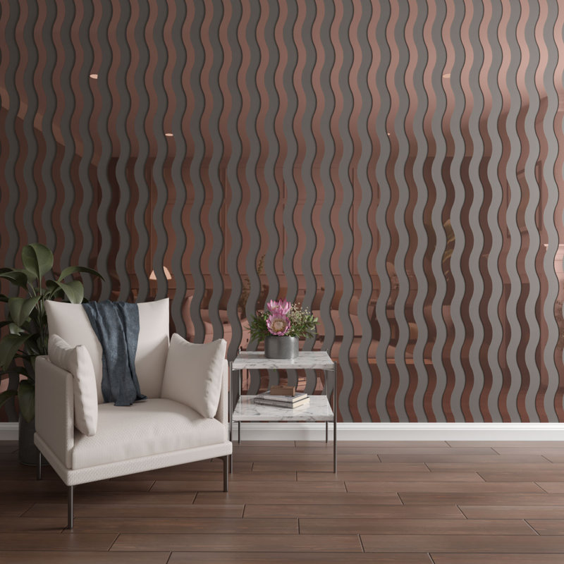 Ensemble de panneau mural décoratif à lattes en acrylique réglable Brazos (paquet de 22), H 94 po x l 3,25 po, Or rose