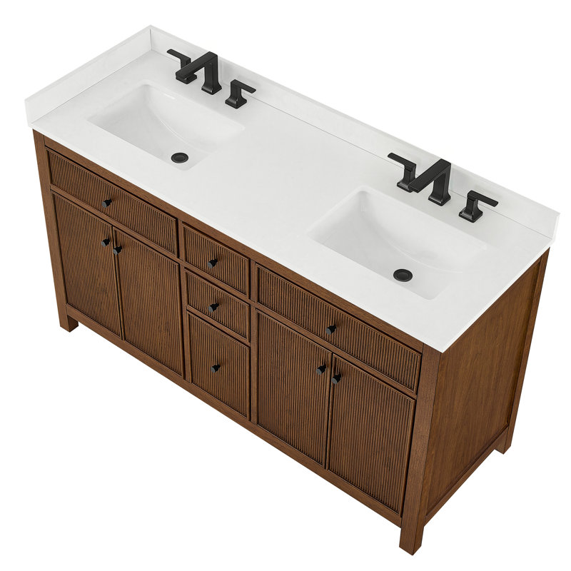 Pendry 60" Freestanding Double Bathroom Vanity with Top, Dark Walnut, Matte Black, Giotto Quartz