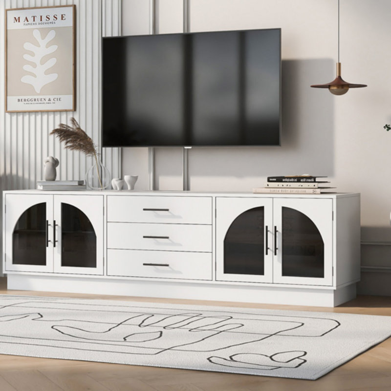 Meuble télé 68,9 po pour téléviseur de 68 po ou moins, meuble multimédia avec tablettes réglables pour le salon