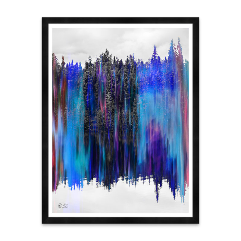 Paysage d'arbre réfléchissant en bleu, H 42 po x l 32 po x P 1,5 po, Lustre photo encadré, Noir