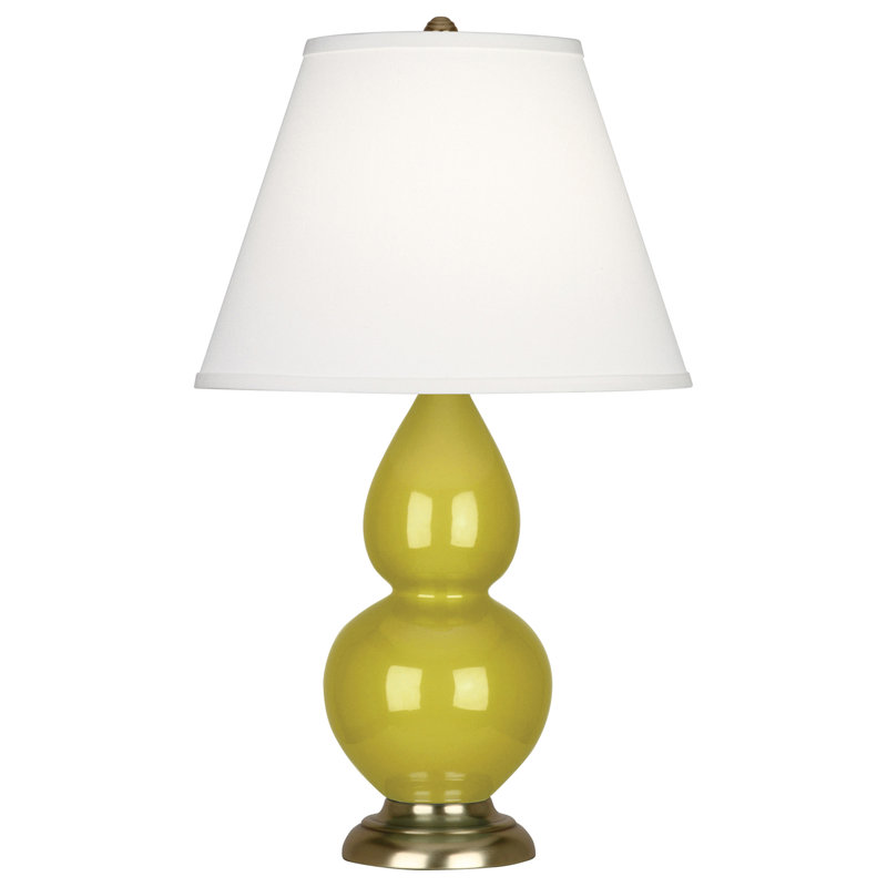 Small Double Gourd Ceramic Table Lamp, Citron/Antique Brass