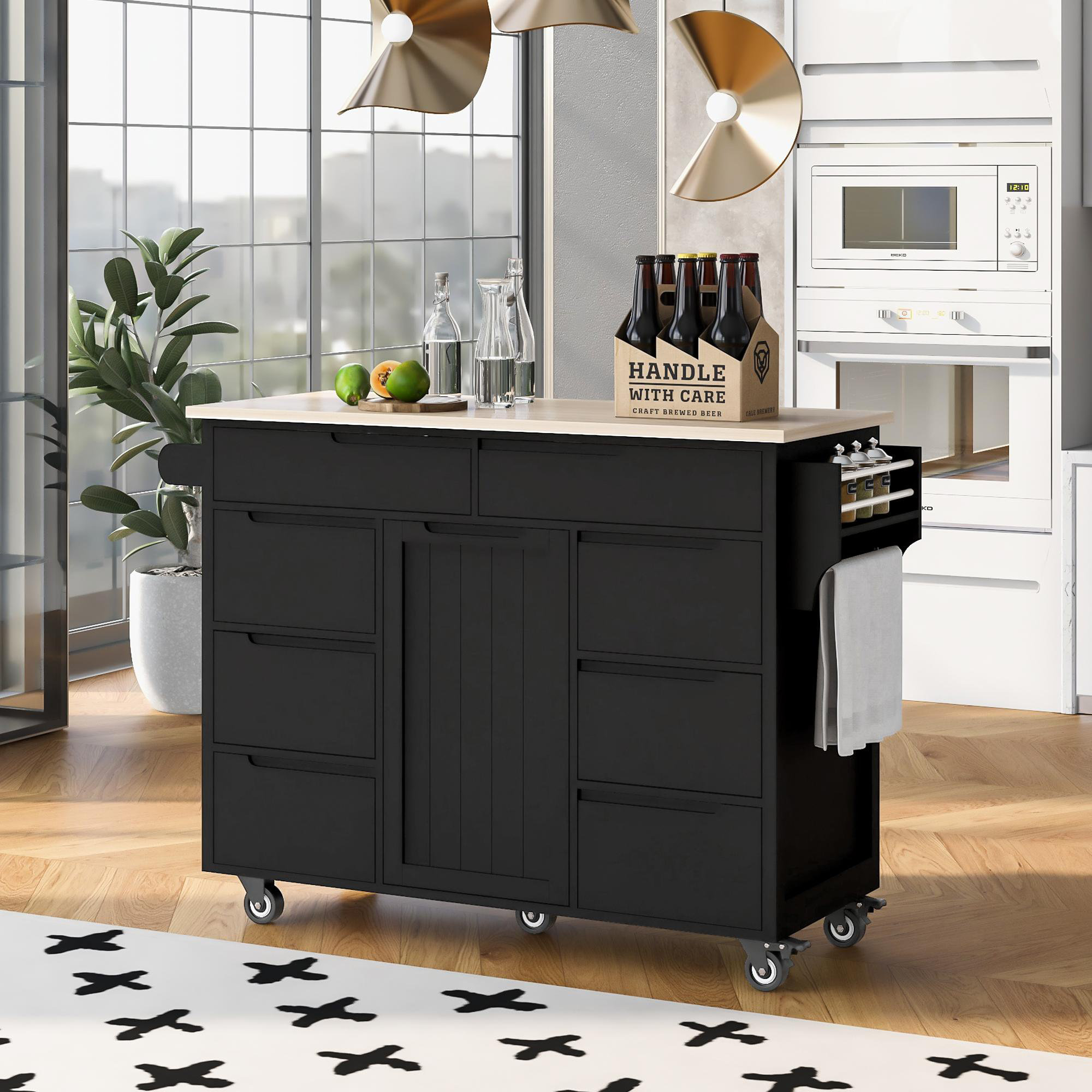 Aadrith 44'' Width Black Kitchen Island Lark Manor Base Finish: White