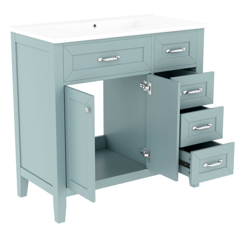 Meuble-lavabo de salle de bain avec lavabo 36 po, Vert / argenté