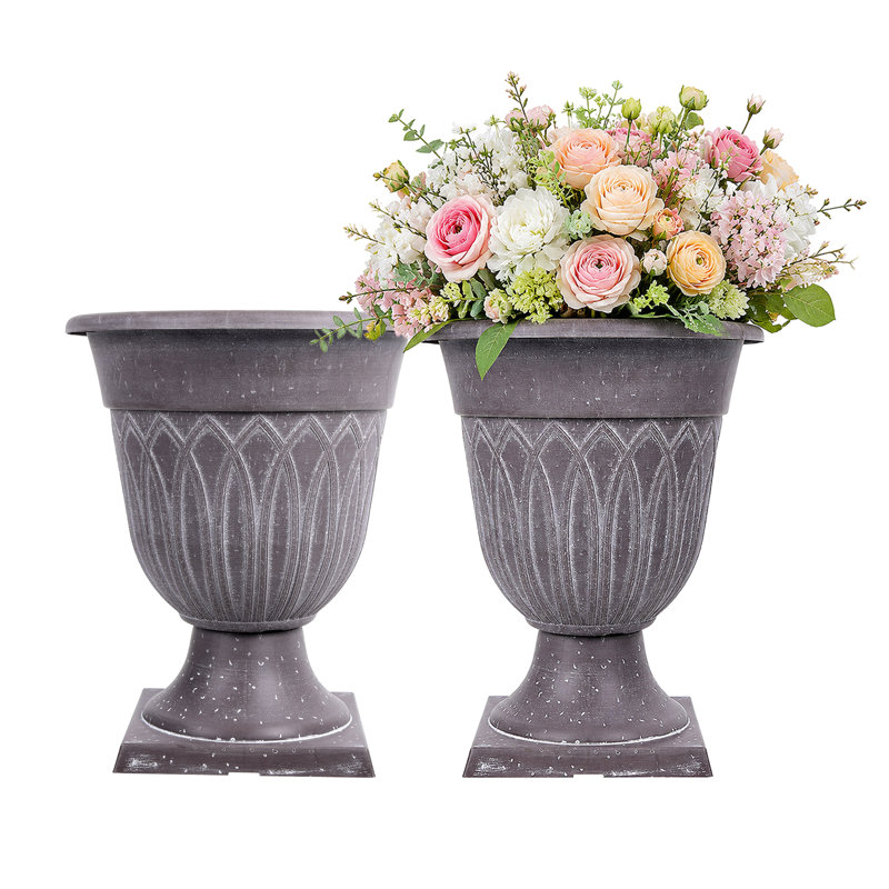 2 pots de fleurs en plastique classique pour urne, décor de jardin intérieur ou extérieur, grande terrasse de vase dans un pot de fleurs