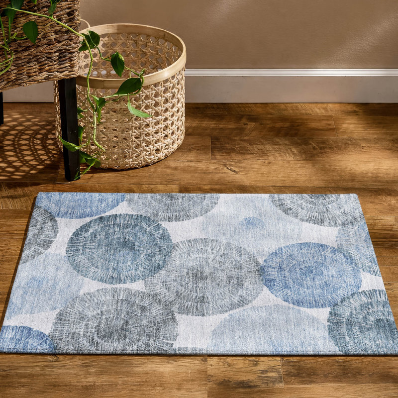 Premium Machine Washable Mayfield AMF2351 Abstract Rug, Denim, 1'8" x 2'6"