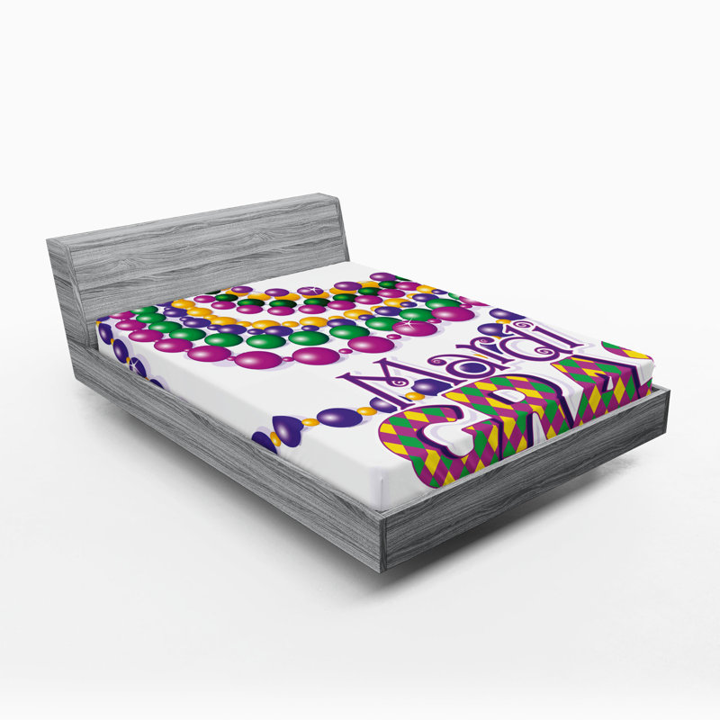 Ambesonne Mardi Gras Fitted Sheet 2-Pack Party Beads Patterns Multicolor, California King Fitted Sheet