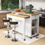 Îlot de cuisine extensible avec prises de courant intégrées, 2 tiroirs et armoire-1857215003
