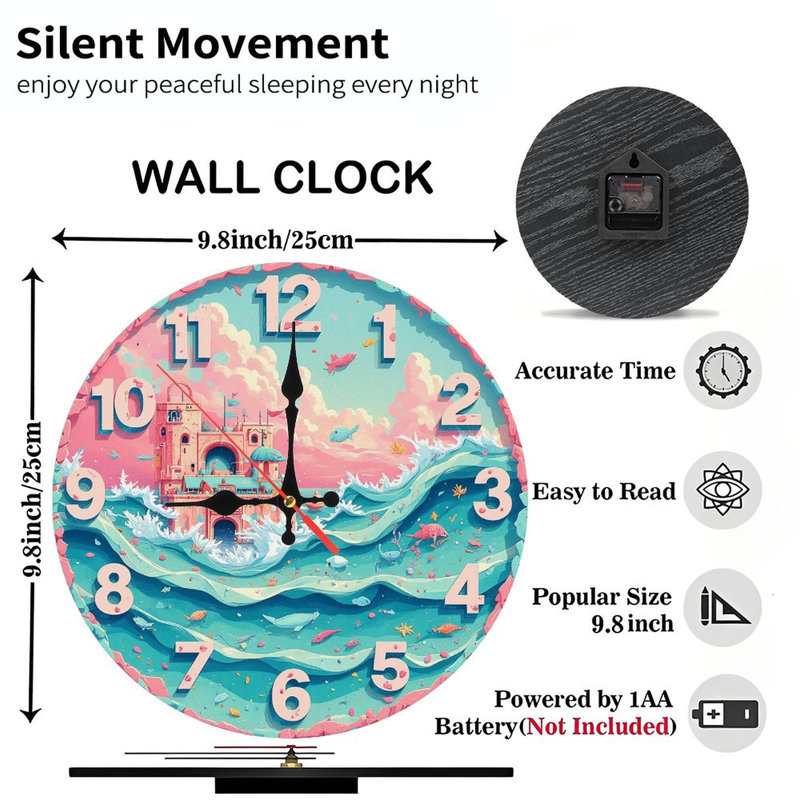 Océan château fantaisie horloge murale