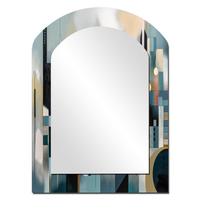 Transcending Reality III - Landscapes Asymmetrical Large Wall Mirror, Blue Arch Decorative Mirror, Printed Metal Art