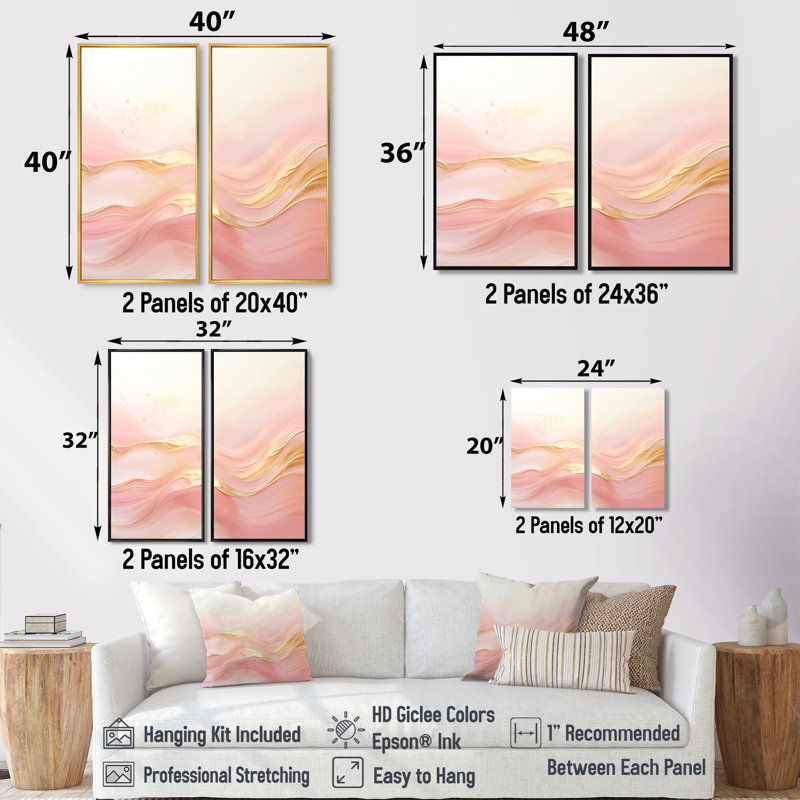 Décoration murale or et rose Soft Wave Fusion II - grandes formes abstraites, 20" H x 24" W, Black