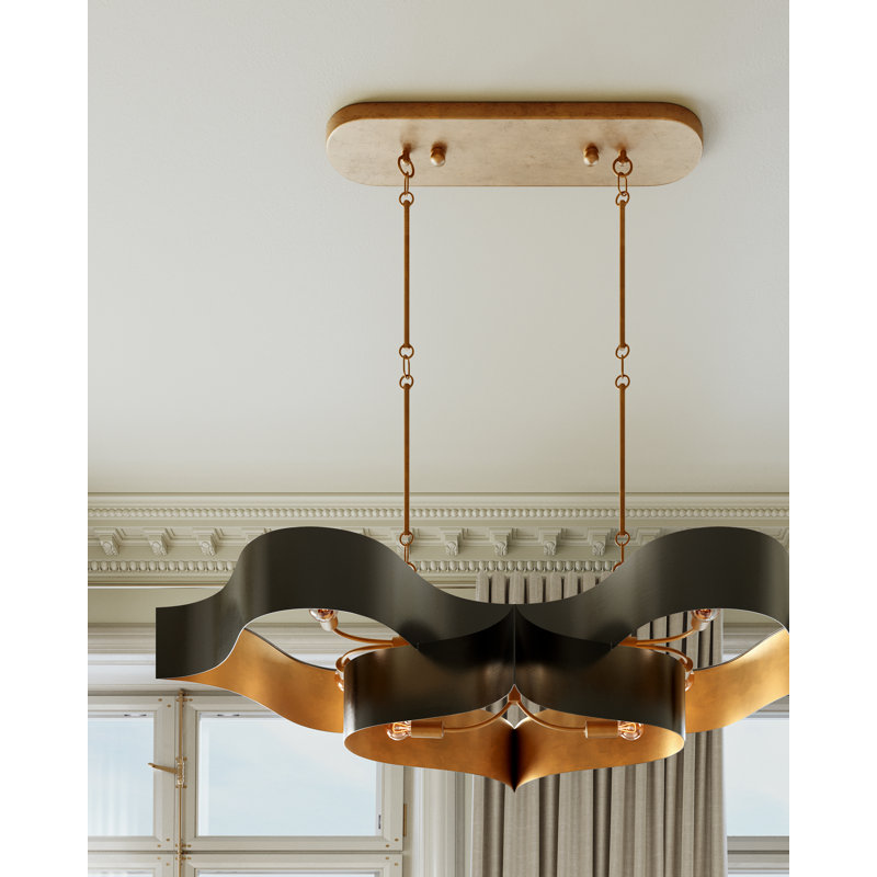 Lustre ovale blanc Grand Lotus, Noir satiné