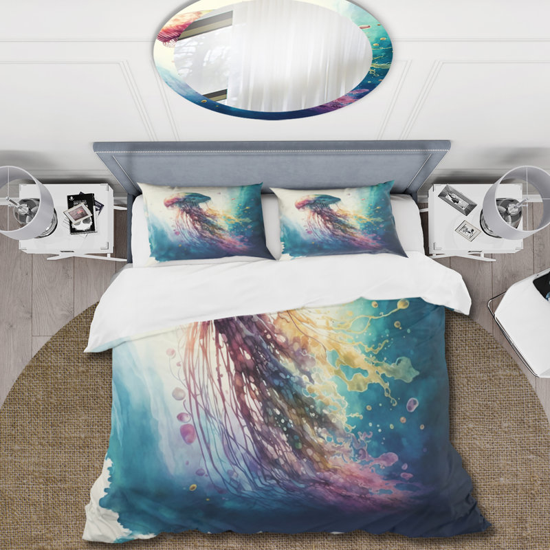 Colorful Deepsea Jellyfish Twin Microfiber Duvet Cover Set