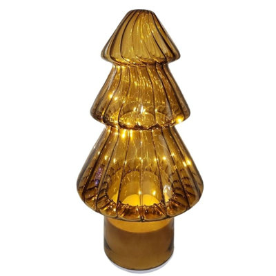 12" BROZE GLASS LIGHT-UP REVOLVING CHRISTMASS TREE