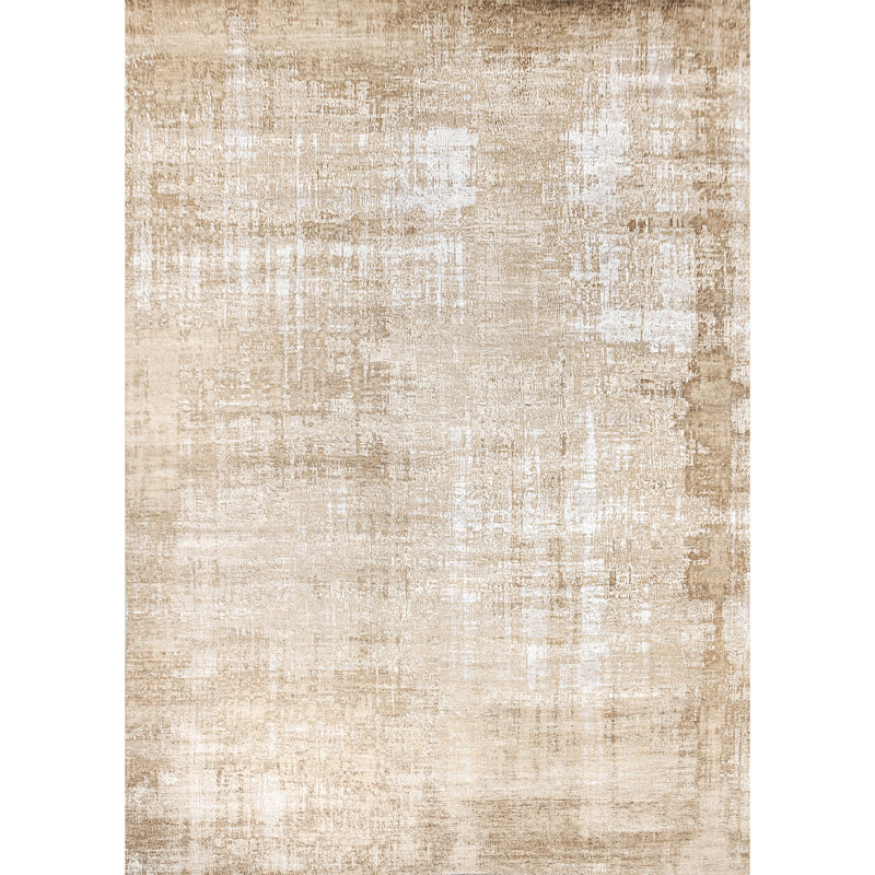Tapis beige et doré de haute qualité noué à la main, Rectangle 6 pi x 9 pi