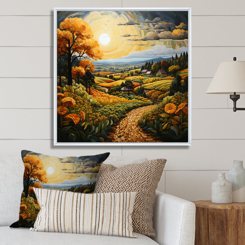 Farm Harvest Symphony Pointillism I - impression, H 24 po x l 24 po x P 1 po, Cadre flottant blanc