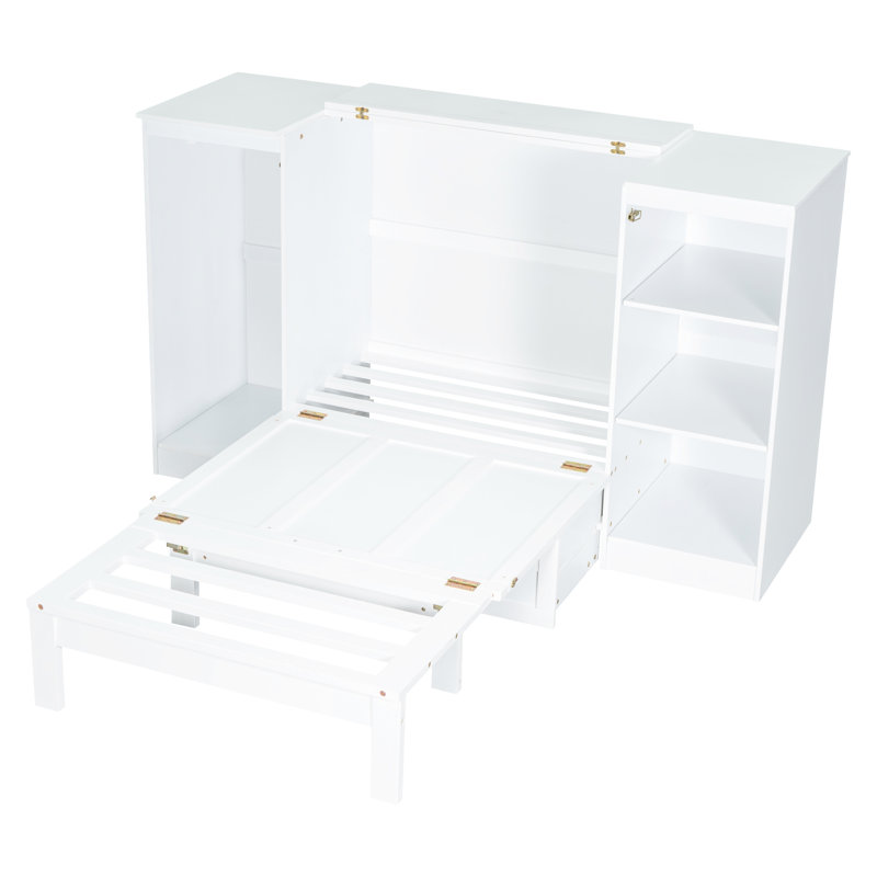 Lit simple avec tablette de chevet et garde-robe de rangement - blanc, solution pratique avec tablettes blanches