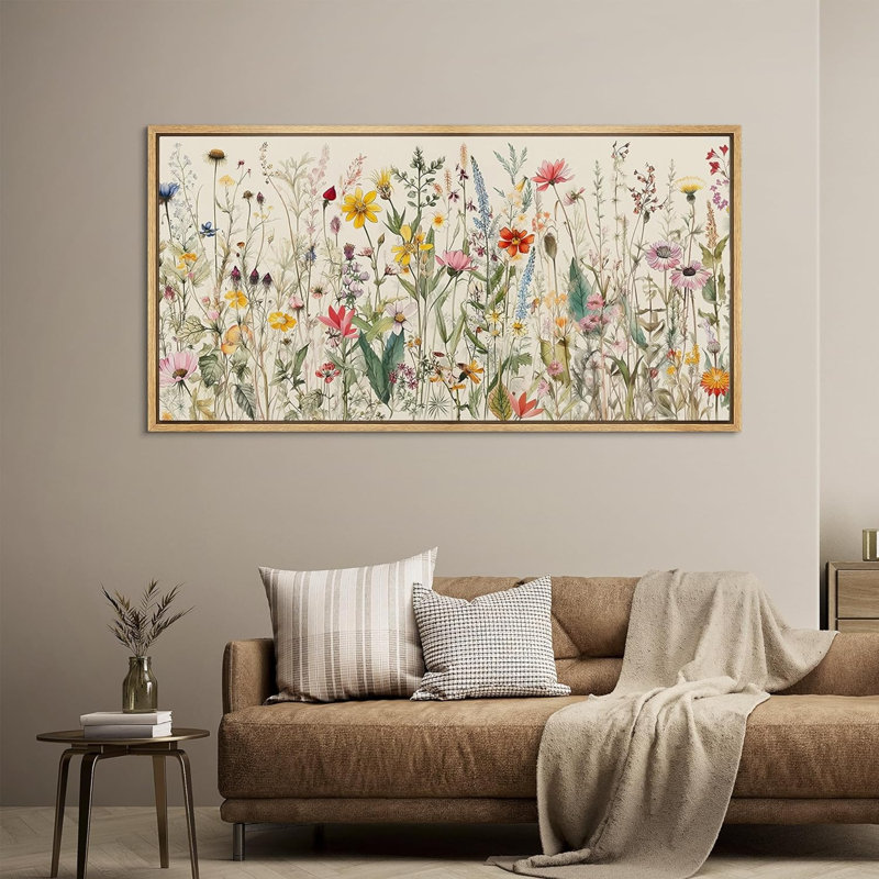 Aquarelle de fleurs sauvages vibrantes, H 30 po x l 60 po, Naturel