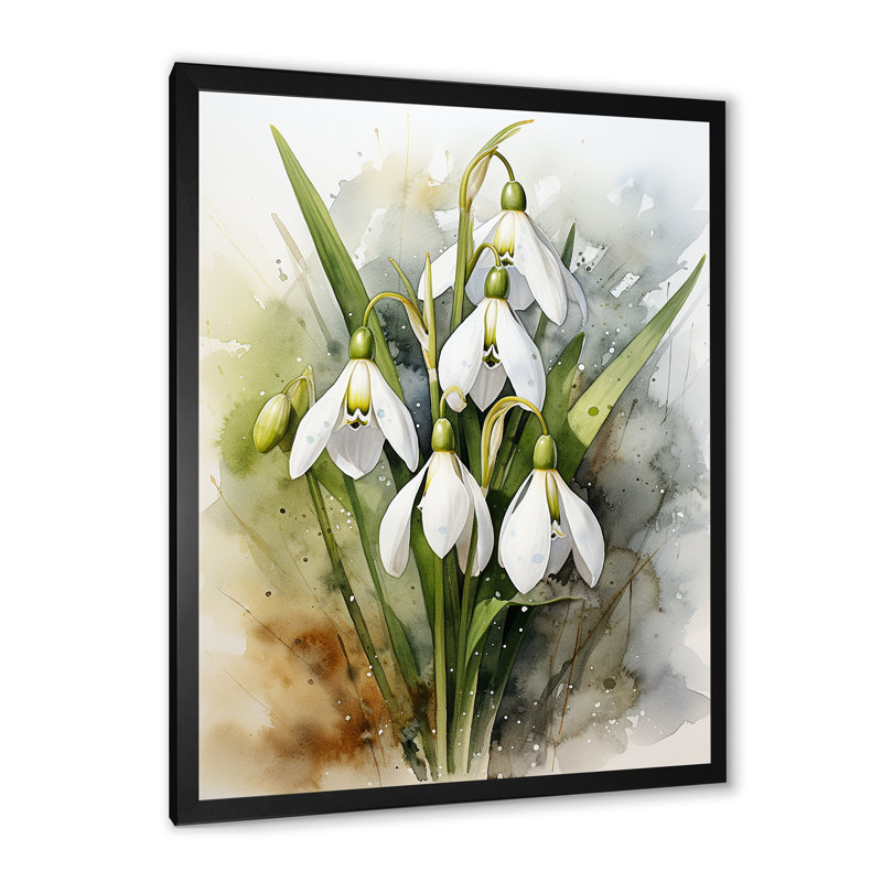 Morning Hush Snowdrops In Silent White III - Snowdrops, art mural, Cadre simple noir, H 32 po x l 16 po x P 1 po