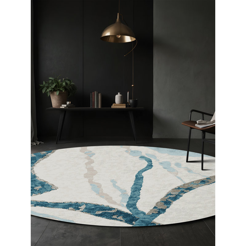 Machine Washable Beige Area Rug, Round 4'