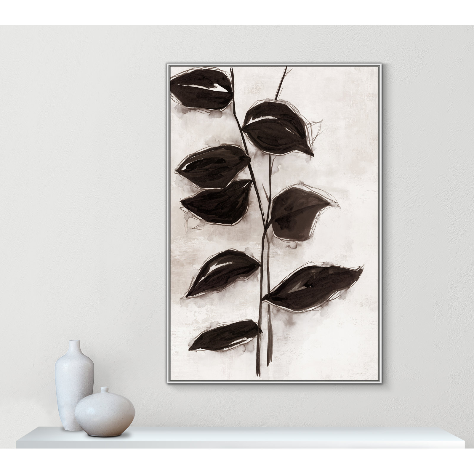 Leaves I by Eva Watts, 61.5" H x 41.5" W x 2" D, White Framed