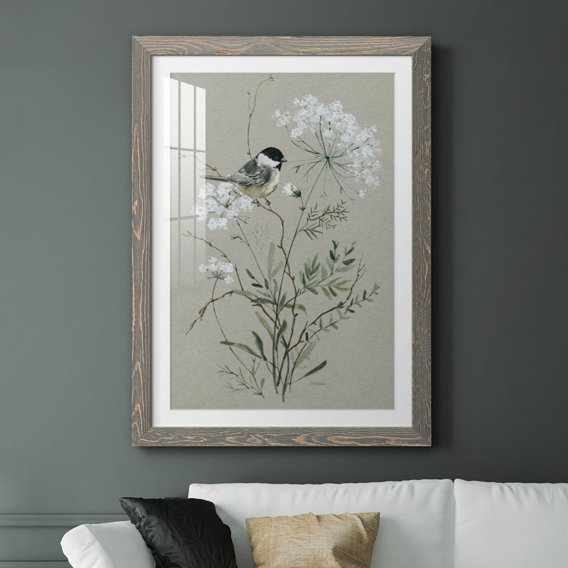Bouquet de grâce, oiseau I - reproduction de cadre photo sur papier, H 31,5 po x l 23,5 po x P 1,5 po, Gris
