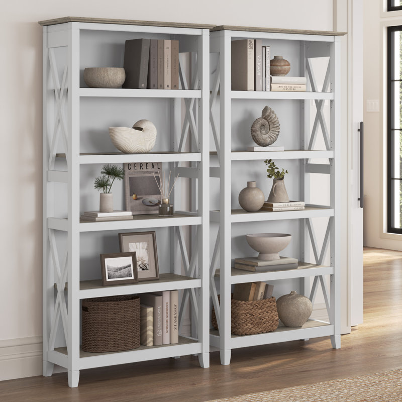 Bibliothèque standard Huckins, Gris Shiplap / blanc pur