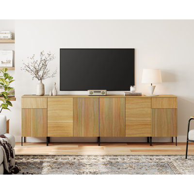 Aadham 94.5" Modern Reeded Dresser TV Stand For Tvs Up To 100 Inch, Entertainment Center With Charging Station, Wooden TV Console With Storage For Living Room