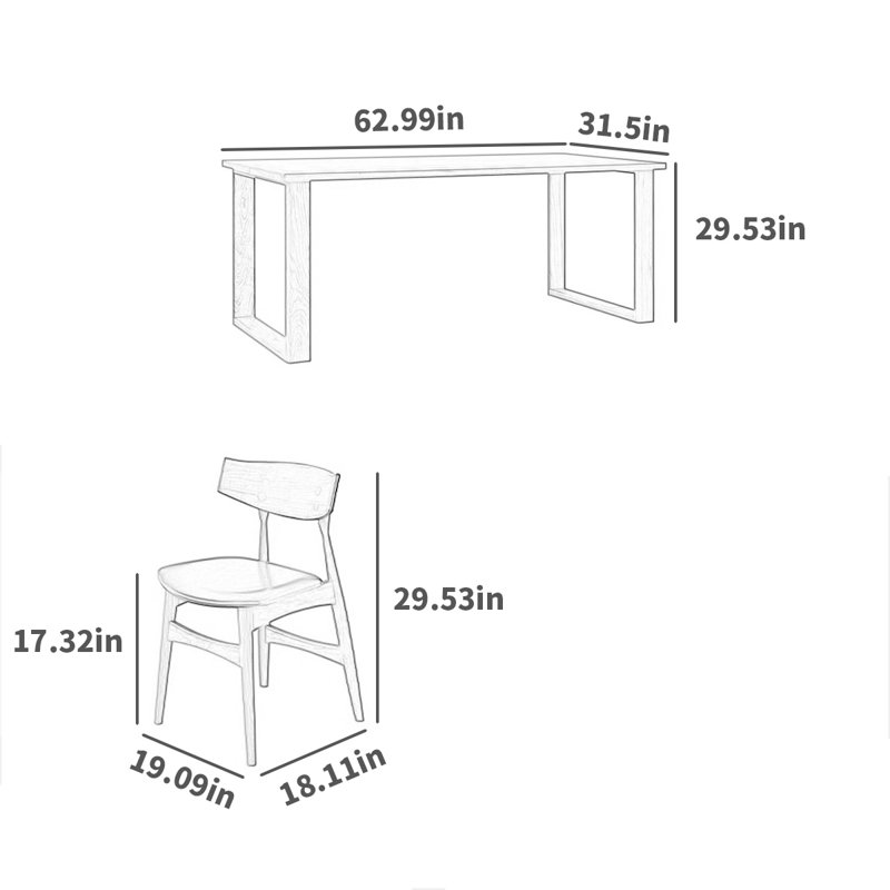 Dining Set, 31.5" H x 62.99" W x 29.53" D
