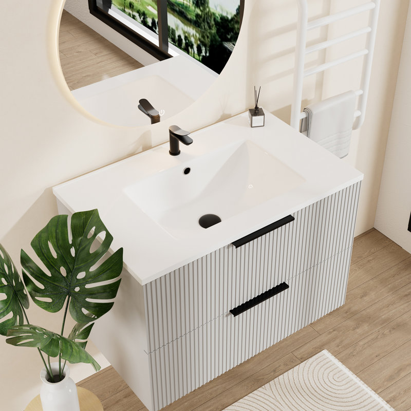 Modern Shaker Vanity With Divided Drawers, Soft-Close & Vertical Line Design - 24'' &30'' &36 '' Wall-Mounted (No Sink), Gray