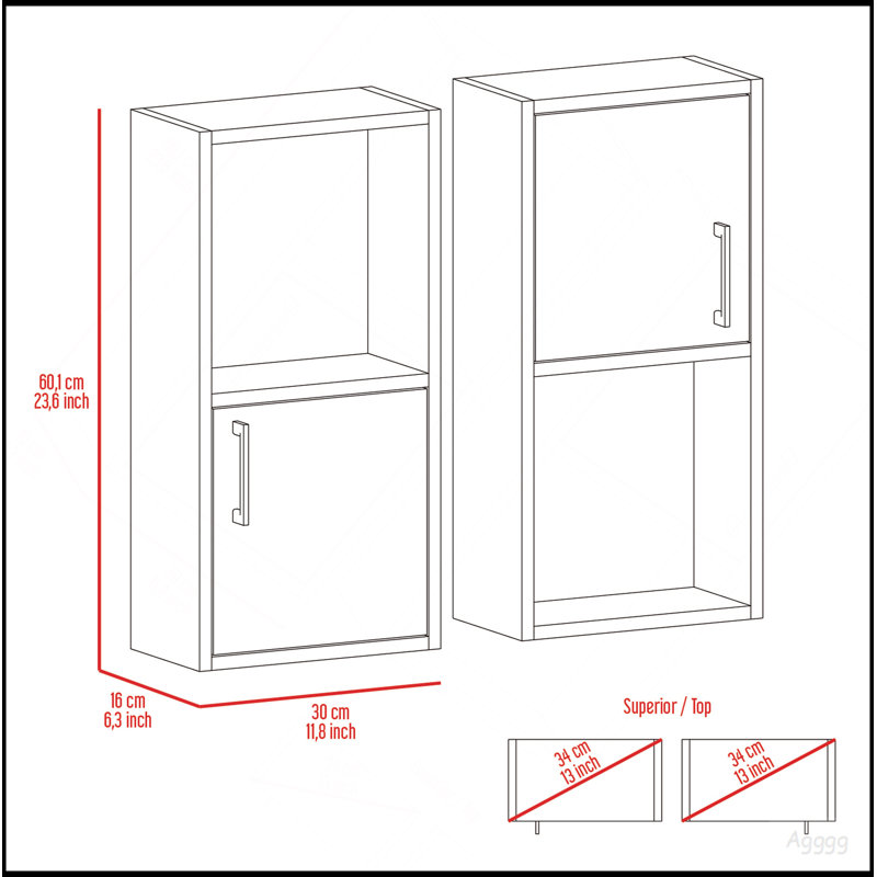 Armoire à pharmacie murale avec rangement ouvert et fermé 2 pièces Oba, Blanc