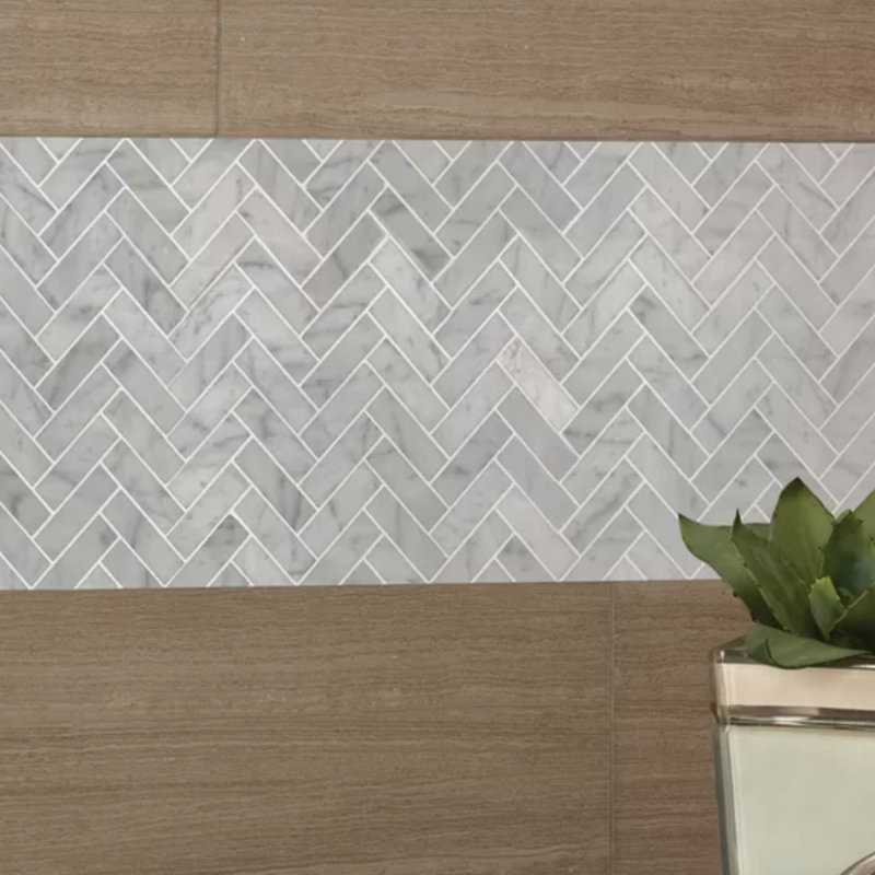 Carreaux de marbre mosaïque blanc à chevrons 12 po x 12 po Carrara